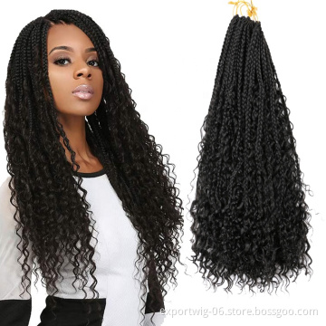 Box Braids Hair With Curly Ends River Box Braids Pre-looped Goddess Locs Crochet Hair Braiding Synthetic Extension